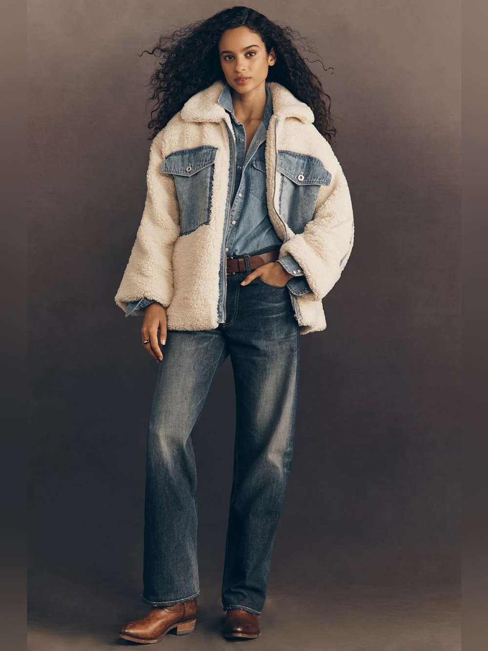 💫 ANTHROPOLOGIE💫 Pilcro Sherpa Denim Mixed Utility Jacket